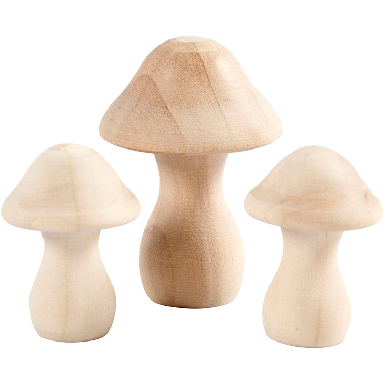 Champignons en bois Creativ company, d 3,3 + 4,5 cm, dimensions 4,5 + 6,5 cm, 3 pièces 1 boîte