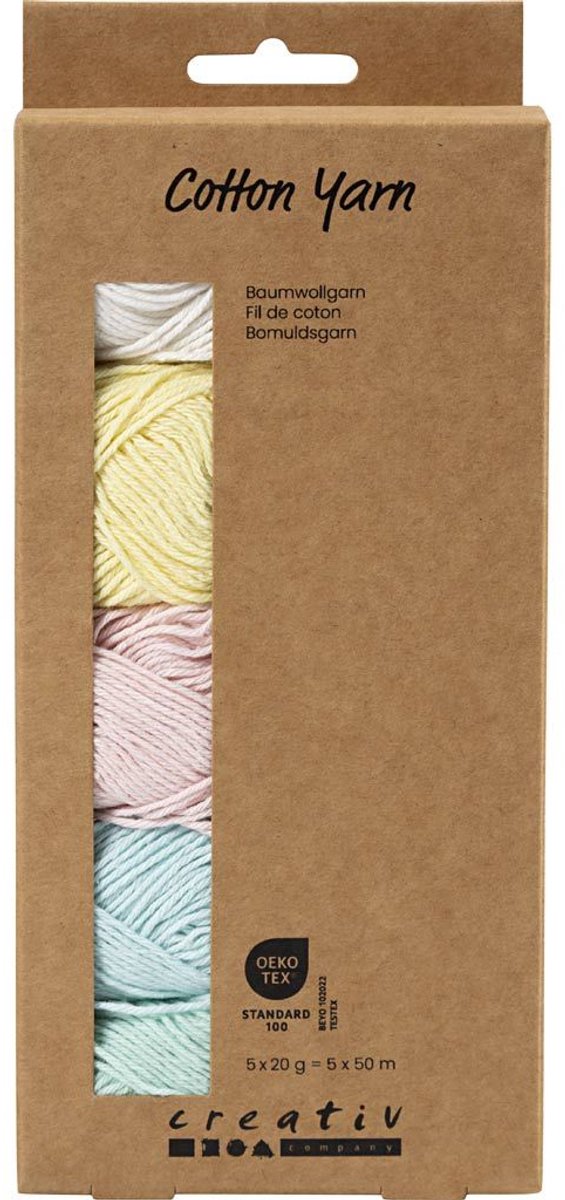 Fil de coton Creativ company, taille 8 4, l: 5x50 m, couleurs pastel, 5x20 g 1 boîte