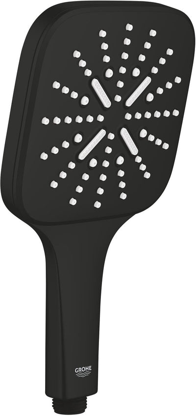 Douchette à main Grohe Vitalio smartactive 130 cube - pomme de douche carrée arrondie de 130 mm - 3 types de jet - économie d'eau - noir mat - convient à tous les flexibles de douche standards