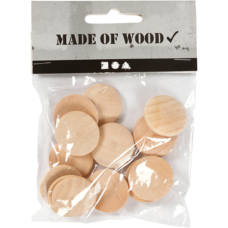 Boutons en bois Creativ company, d 25 mm, épaisseur 5 mm, 15 pièces 1 boîte
