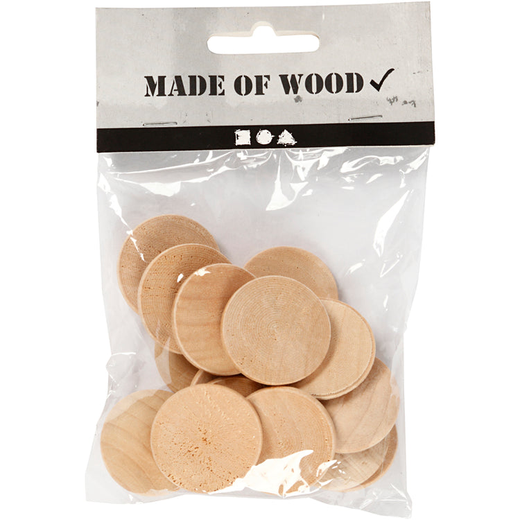 Boutons en bois Creativ company, d 30 mm, épaisseur 5 mm, 15 pièces 1 boîte