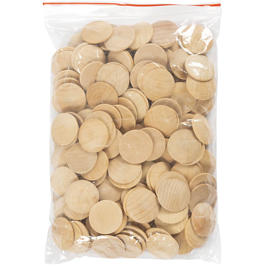 Boutons en bois Creativ company, d 30 mm, épaisseur 6 mm, 150 pièces 1 boîte