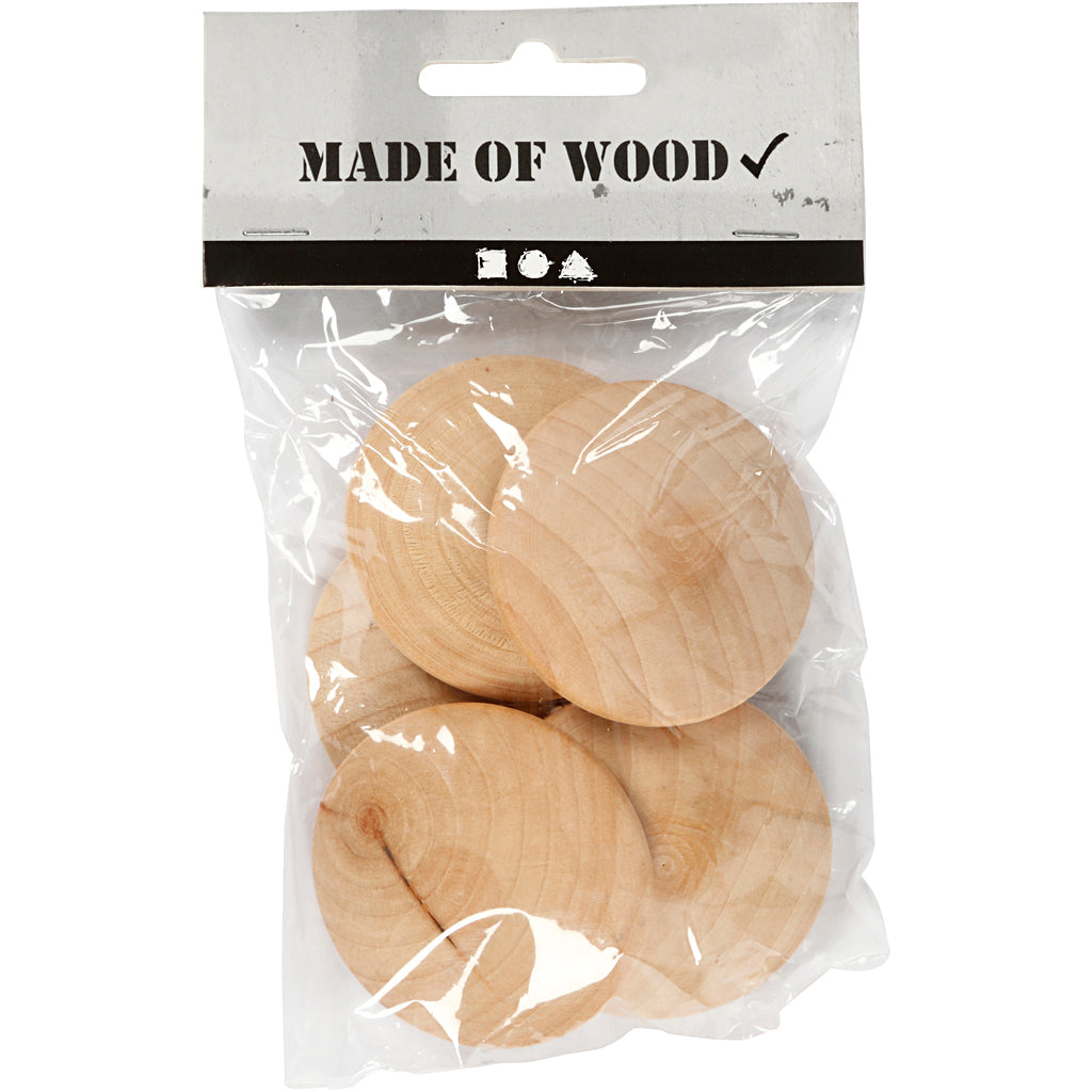Boutons en bois Creativ company, d 50 mm, épaisseur 10 mm, 5 pièces 1 boîte