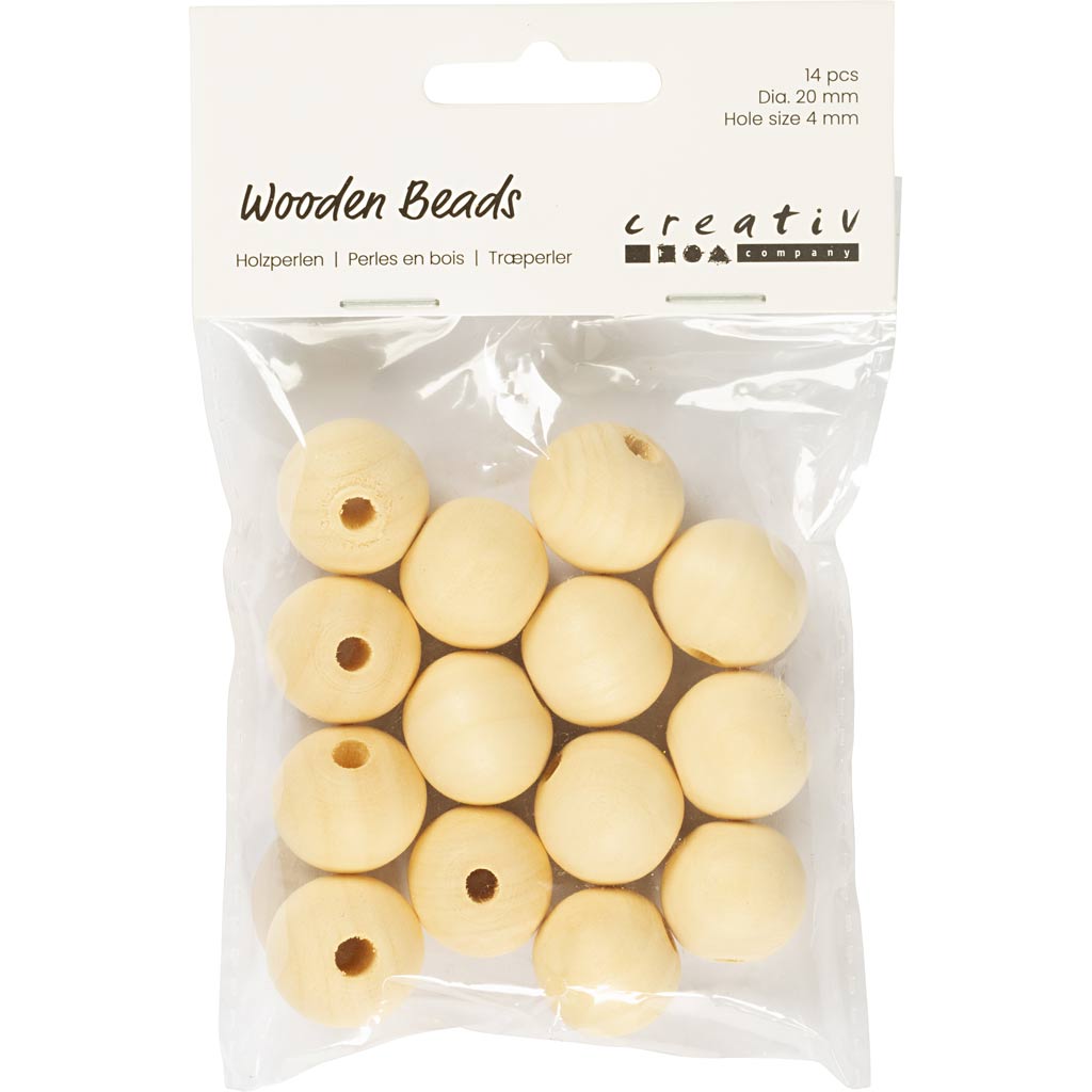 Perle en bois Creativ company, d 20 mm, diamètre du trou 4 mm, 14 pièces 1 boîte