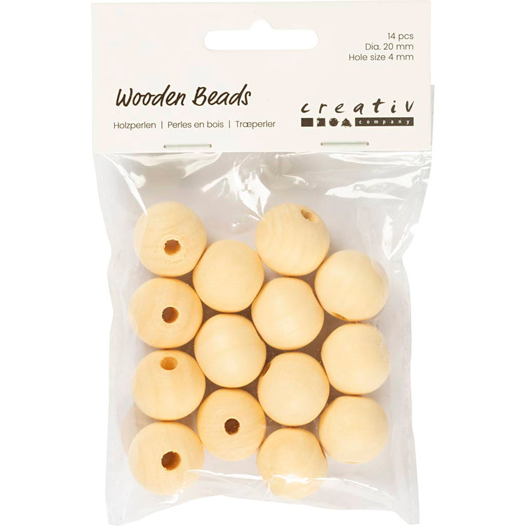 Perle en bois Creativ company, d 20 mm, diamètre du trou 4 mm, 14 pièces 1 boîte