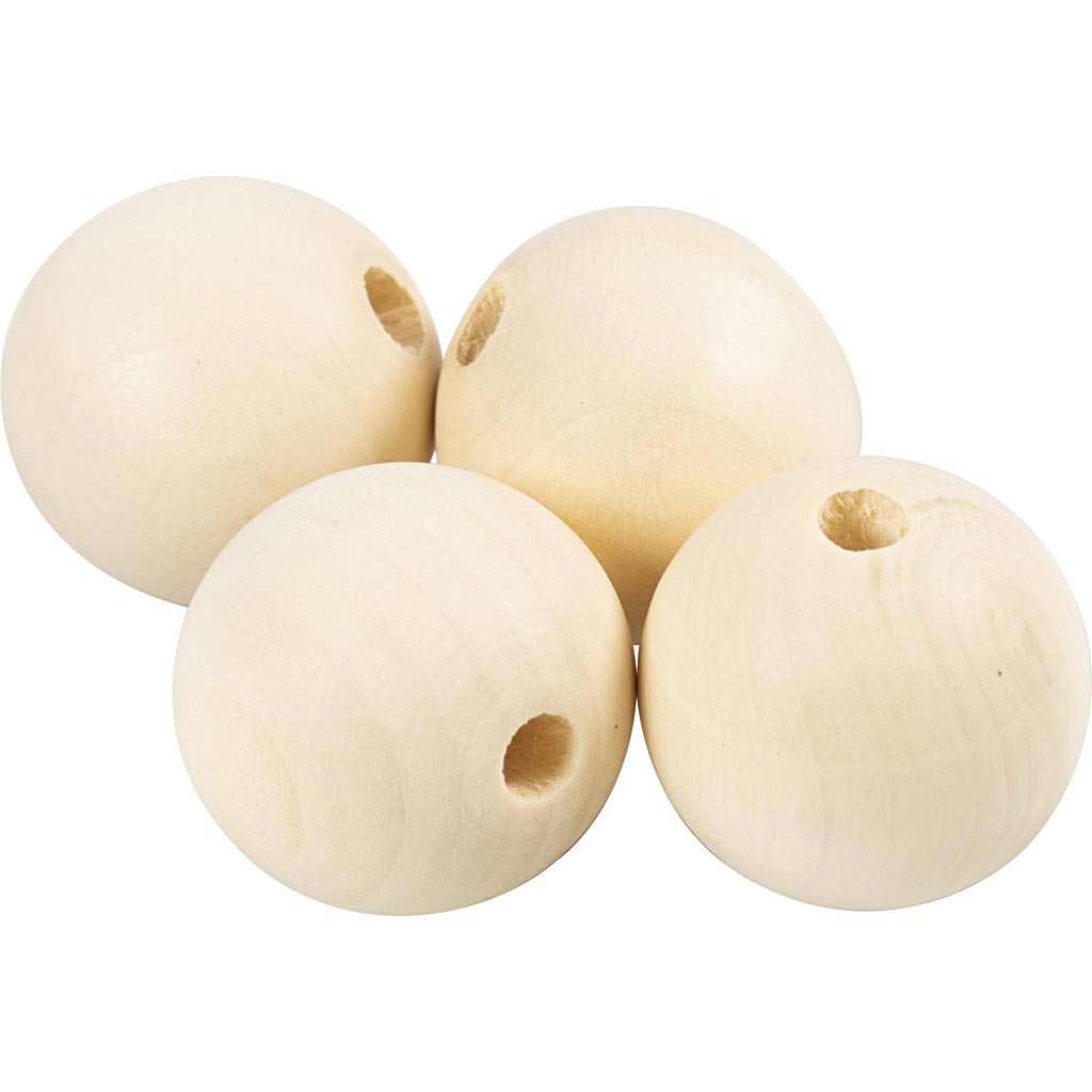 Perle en bois Creativ company, d 30 mm, diamètre du trou 5 mm, 4 pièces 1 boîte