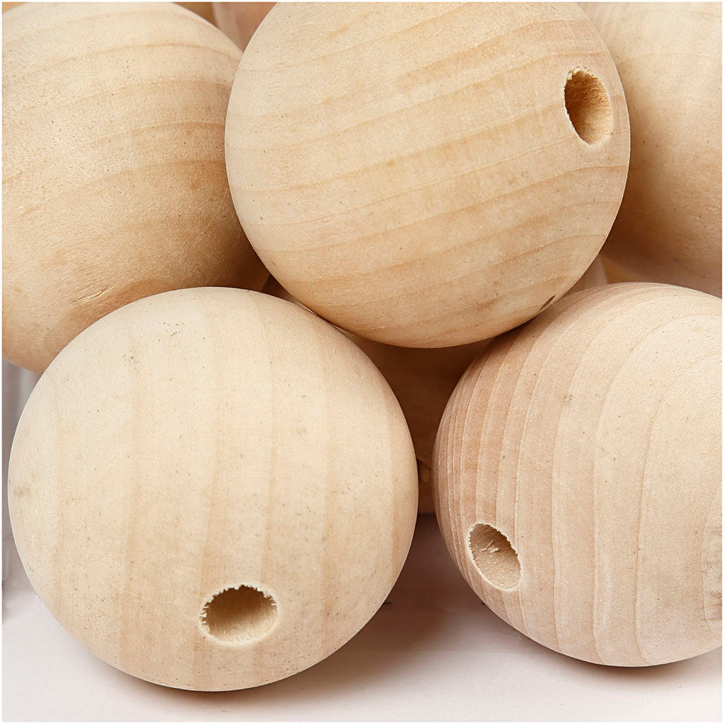 Perle en bois Creativ company, d 40 mm, diamètre du trou 7 mm, 30 pièces 1 boîte
