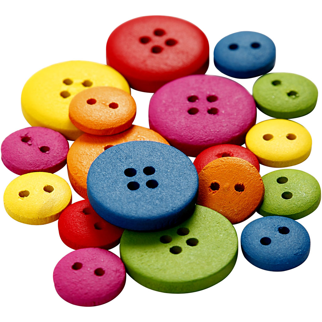 Boutons en bois Creativ company, d 12-20 mm, 2-4 trous, différentes couleurs, 360 pièces 1 boîte