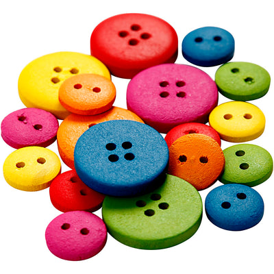 Boutons en bois Creativ company, d 12-20 mm, 2-4 trous, différentes couleurs, 360 pièces 1 boîte