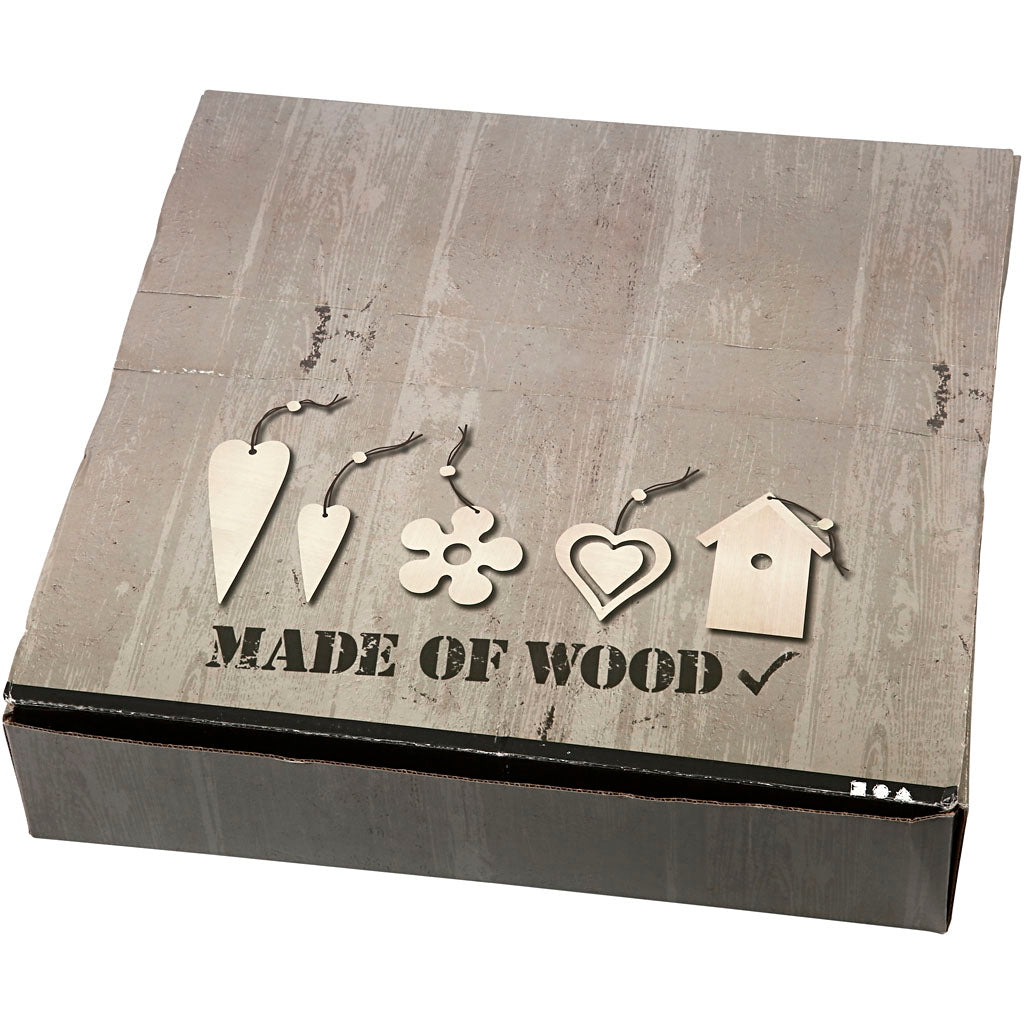 Décorations en bois Creativ company, taille 6,5-21,5 cm, épaisseur 5 mm, 100 pièces 1 boîte