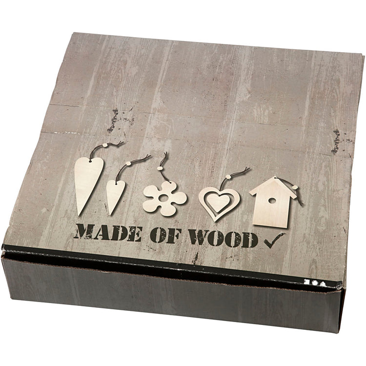 Décorations en bois Creativ company, taille 6,5-21,5 cm, épaisseur 5 mm, 100 pièces 1 boîte