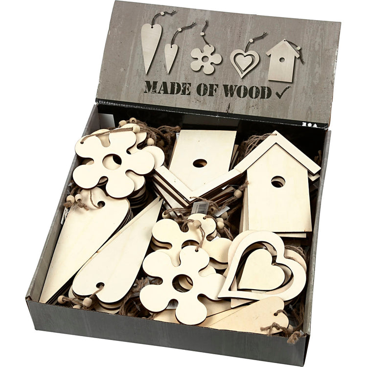 Décorations en bois Creativ company, taille 6,5-21,5 cm, épaisseur 5 mm, 100 pièces 1 boîte