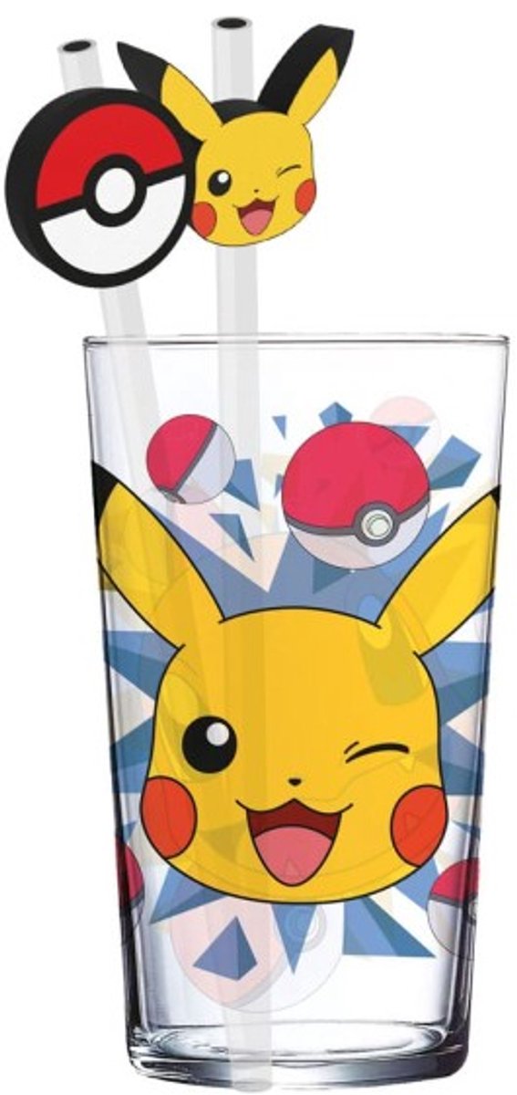 Gobelet en verre Stor Pokémon Pikachu avec 2 pailles