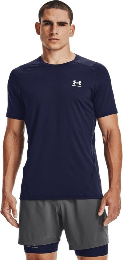 Chemise de sport Under Armour UA HG Armour Fitted SS-Blu pour hommes - Midnight Navy - Blanc
