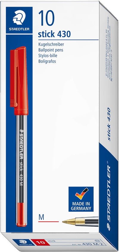Staedtler stylo à bille 430 moyen rouge |stylos | ensemble de stylos | 10 pièces