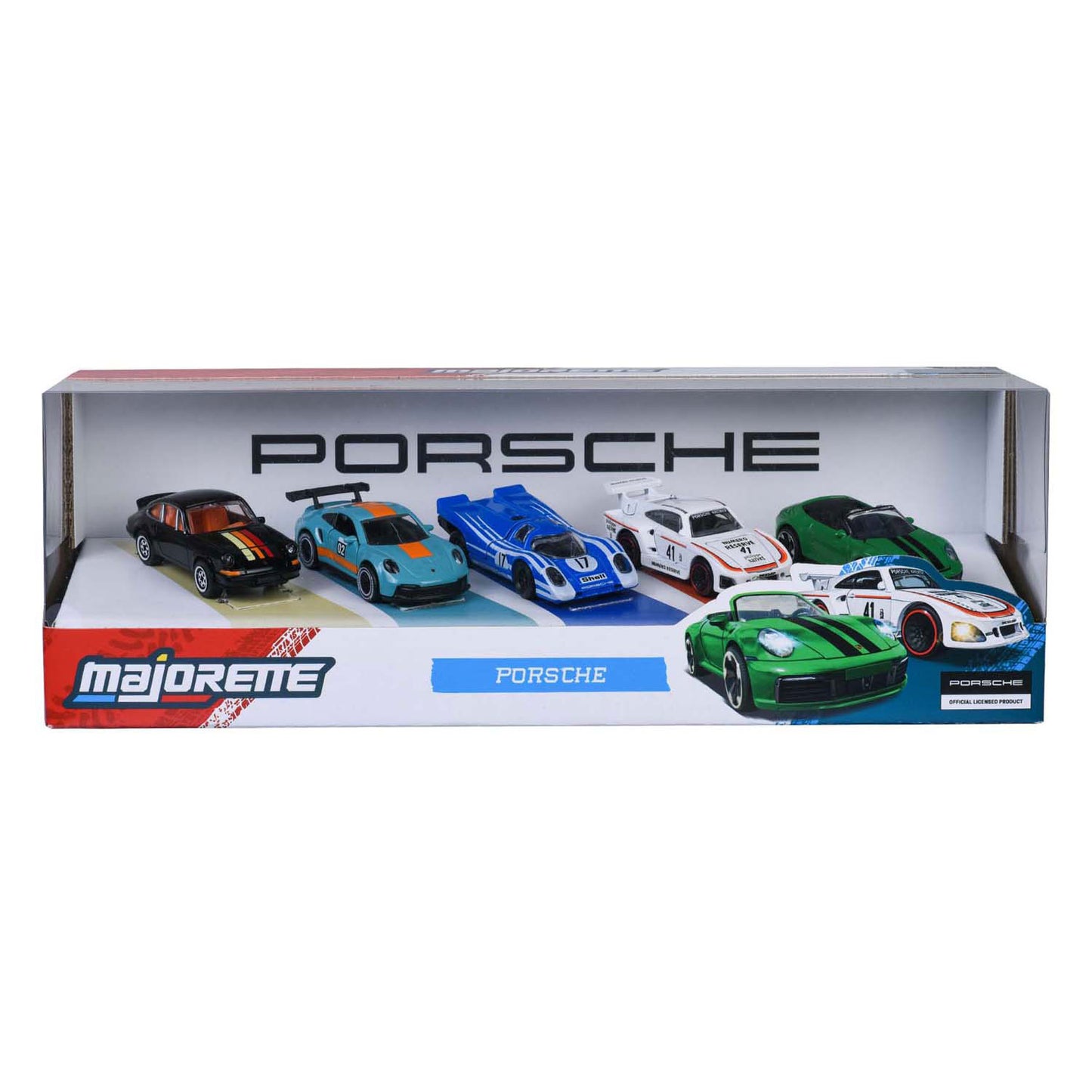 Coffret Majorette Porsche, 5 pièces.