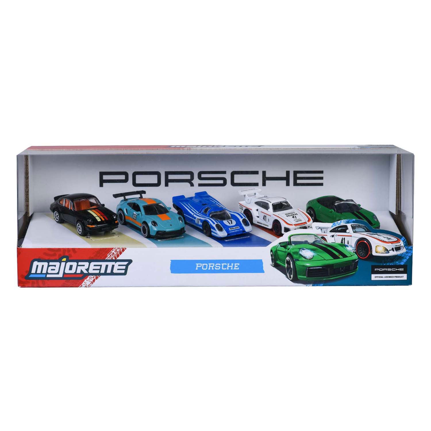 Coffret Majorette Porsche, 5 pièces.