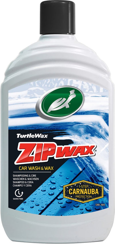 Shampoing Turtle Wax Zip Wax - hautement concentré - nettoie en profondeur et fait briller - reconstitue la couche de cire existante - finition sans traces et sans taches - 500 ml