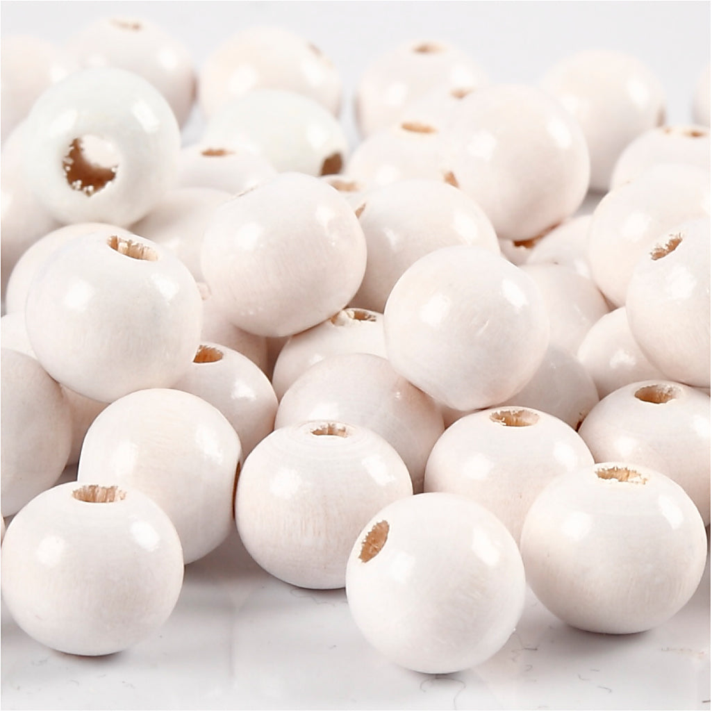 Perles en bois Creativ Company, d 12 mm, diamètre du trou 3 mm, env. 40 pièces, blanc, 22 g 1 boîte