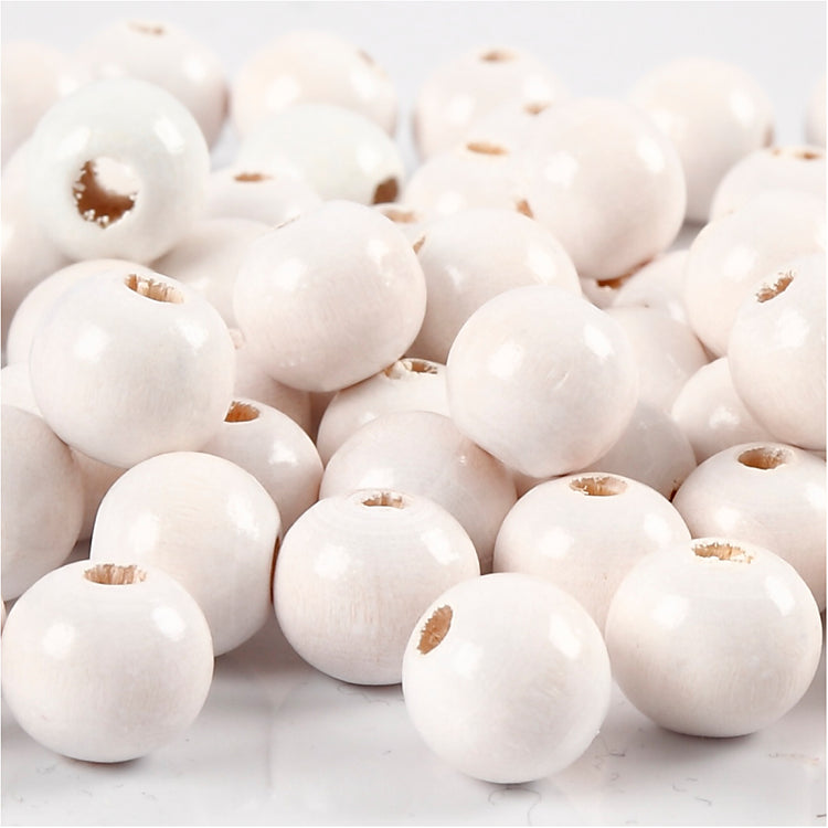 Perles en bois Creativ Company, d 12 mm, diamètre du trou 3 mm, env. 40 pièces, blanc, 22 g 1 boîte