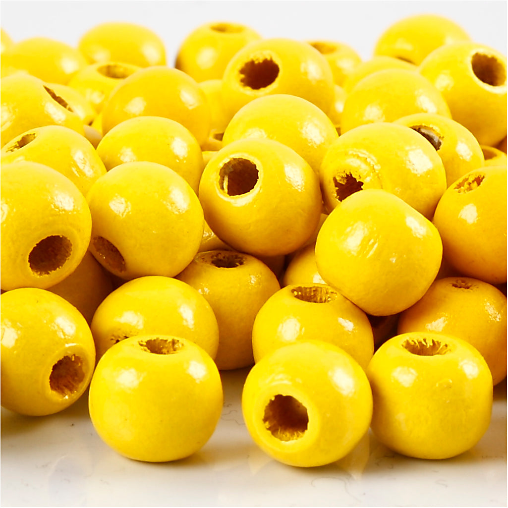Perles en bois Creativ Company, d 12 mm, diamètre du trou 3 mm, env. 40 pièces, jaune, 22 g 1 boîte