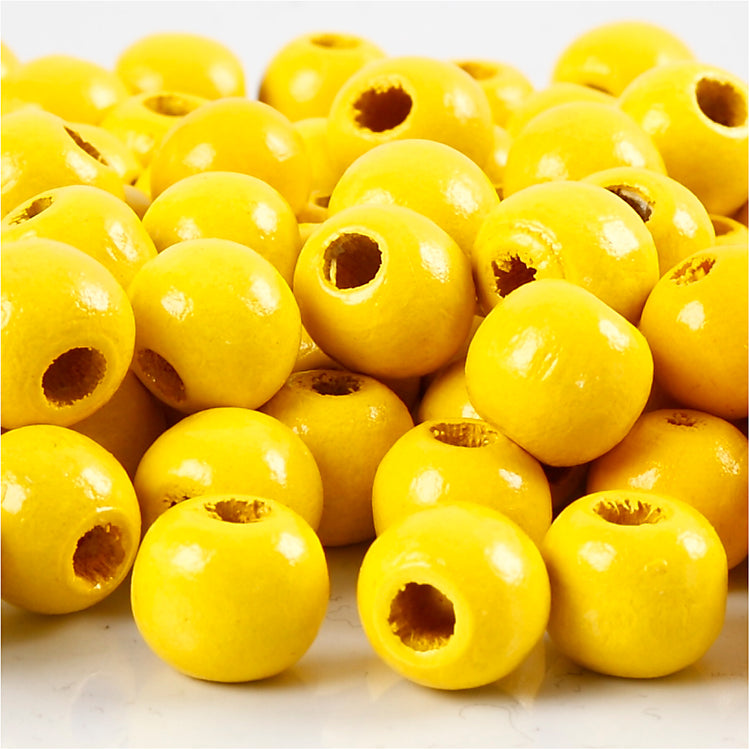 Perles en bois Creativ Company, d 12 mm, diamètre du trou 3 mm, env. 40 pièces, jaune, 22 g 1 boîte