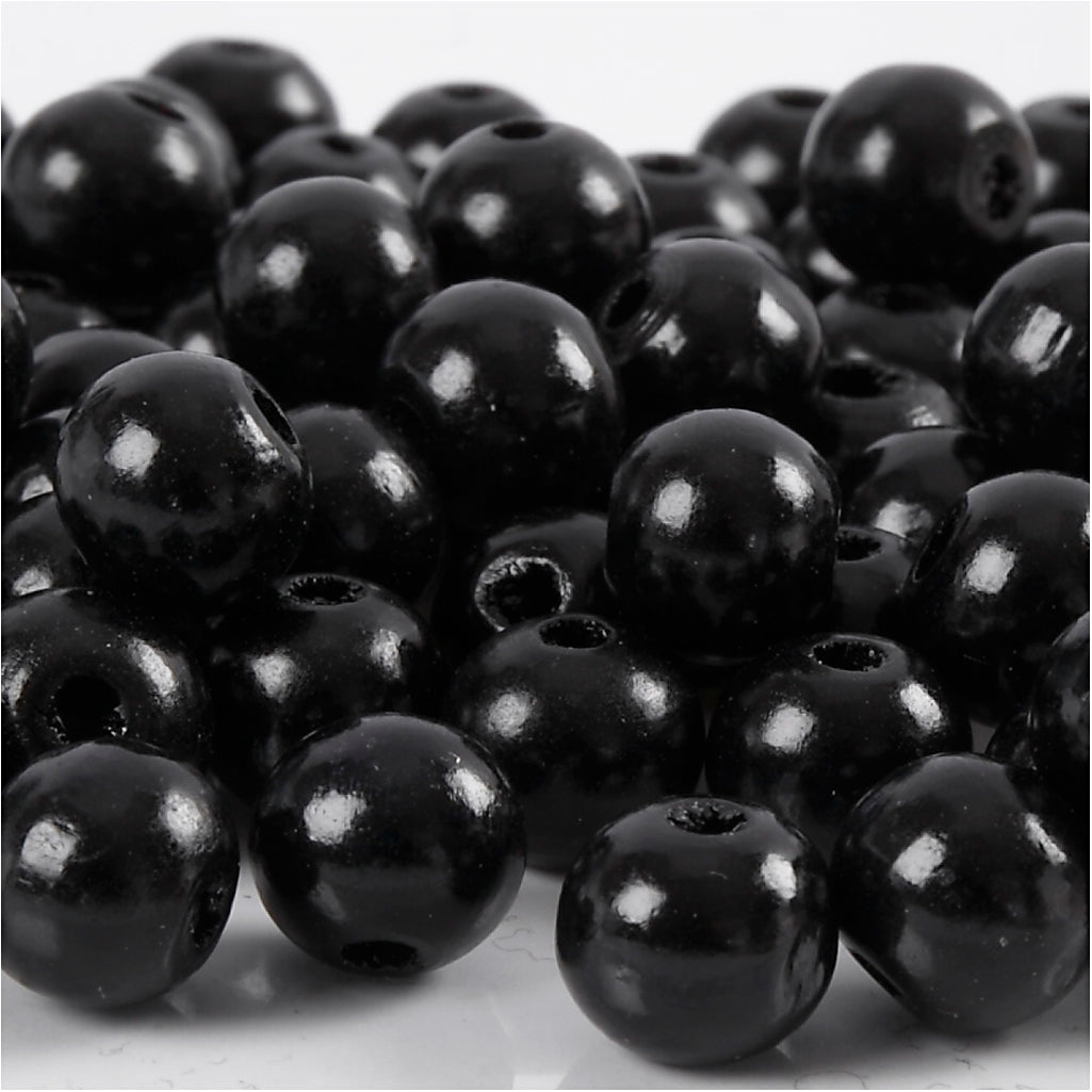 Perles en bois Creativ Company, d 12 mm, diamètre du trou 3 mm, env. 40 pièces, noir, 22 g 1 boîte
