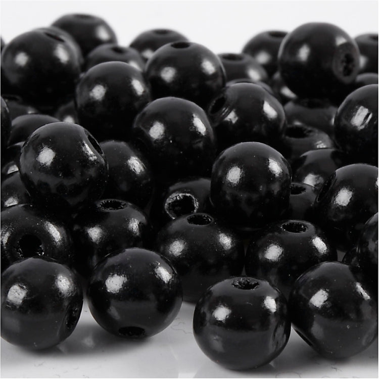 Perles en bois Creativ Company, d 12 mm, diamètre du trou 3 mm, env. 40 pièces, noir, 22 g 1 boîte
