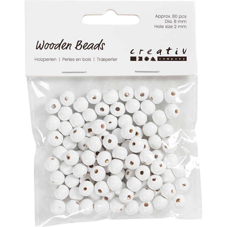Perles en bois Creativ Company, d 8 mm, diamètre du trou 2 mm, env. 80 pièces, blanc, 15 g 1 boîte
