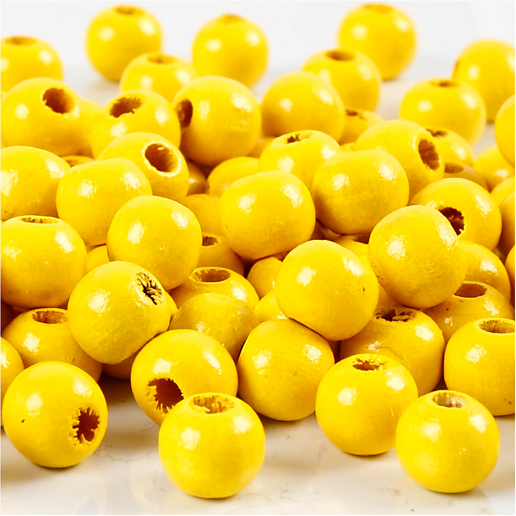 Perles en bois Creativ Company, d 8 mm, diamètre du trou 2 mm, env. 80 pièces, jaune, 15 g 1 boîte