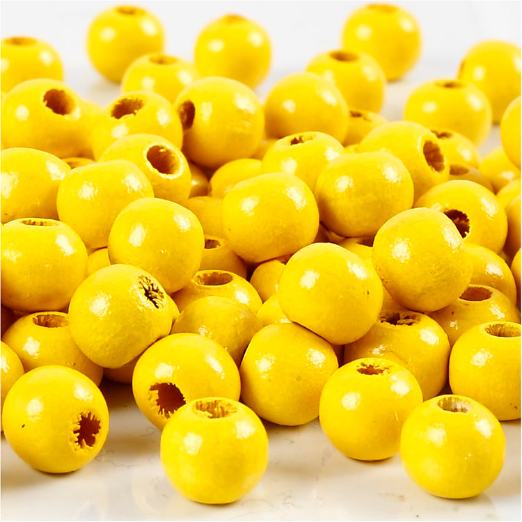 Perles en bois Creativ Company, d 8 mm, diamètre du trou 2 mm, env. 80 pièces, jaune, 15 g 1 boîte