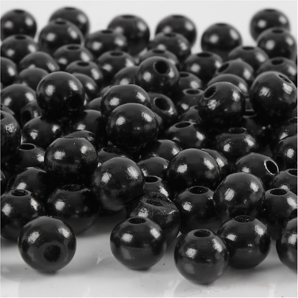 Perles en bois Creativ Company, d 8 mm, diamètre du trou 2 mm, env. 80 pièces, noir, 15 g 1 boîte