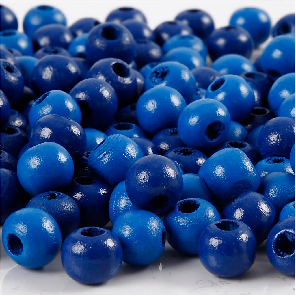 Perles en bois Creativ Company, d 8 mm, diamètre du trou 2 mm, env. 80 pièces, bleu, 15 g 1 boîte
