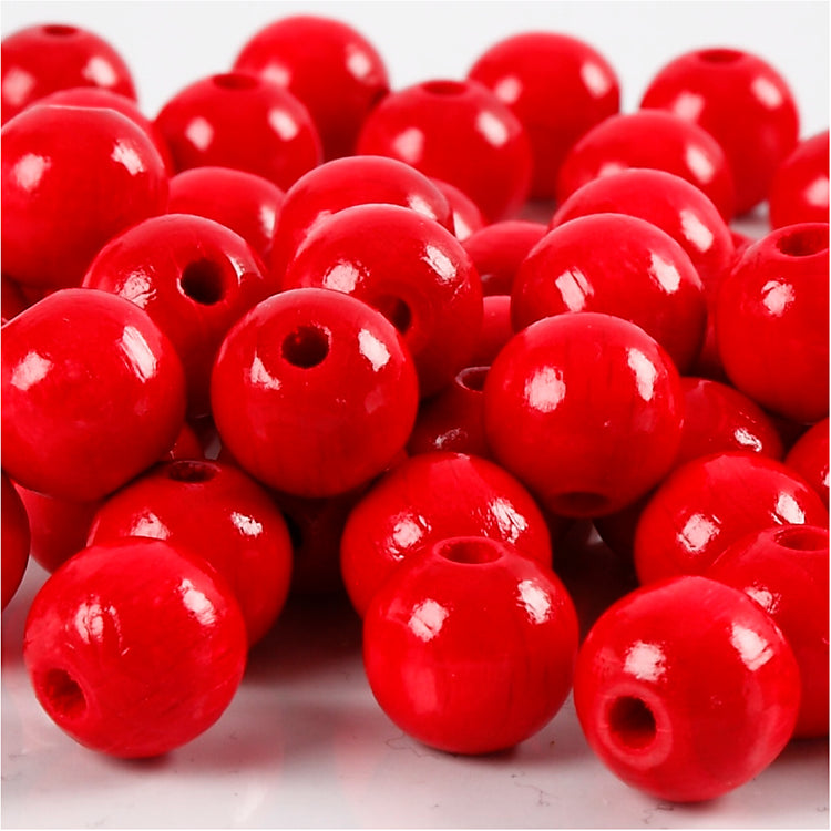 Perles en bois Creativ Company, d 10 mm, diamètre du trou 3 mm, env. 70 pièces, rouge, 20 g 1 boîte