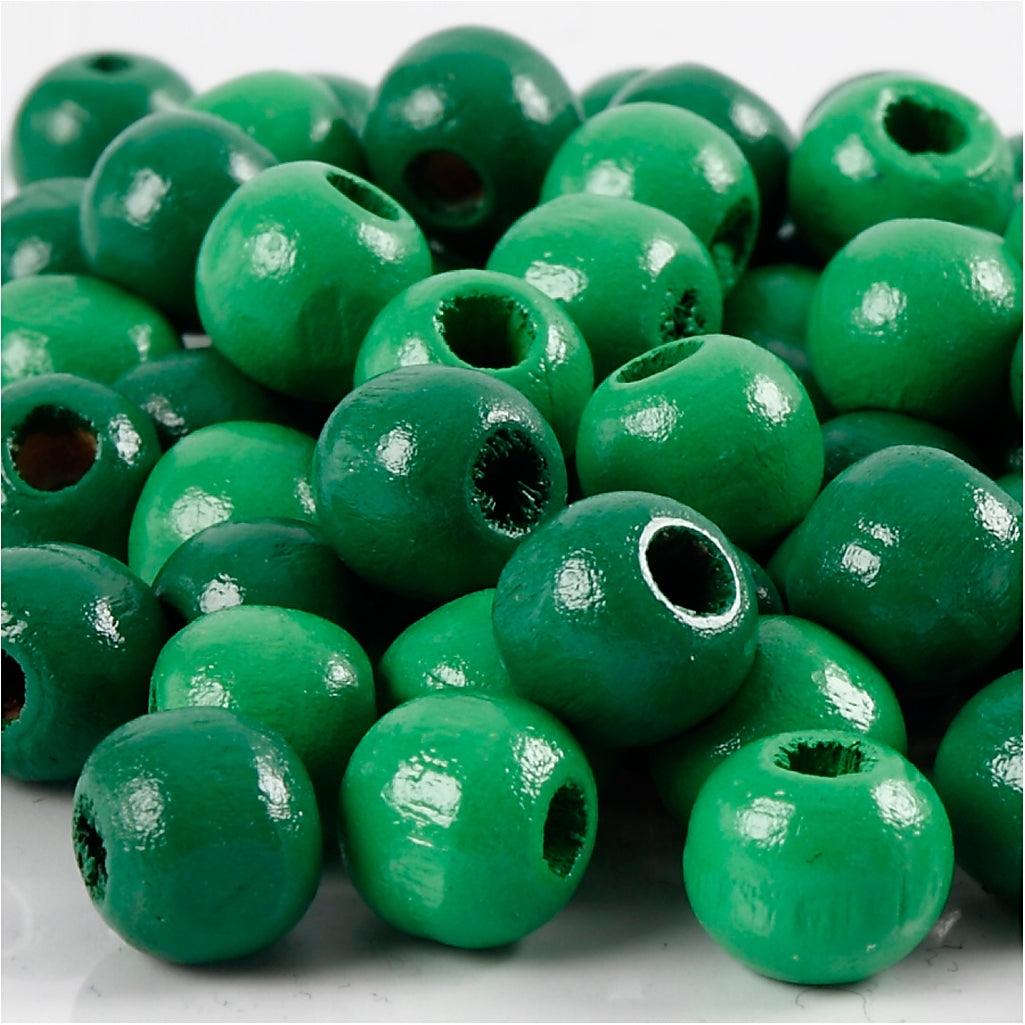 Perles en bois Creativ Company, d 10 mm, diamètre du trou 3 mm, env. 70 pièces, vert, 20 g 1 boîte