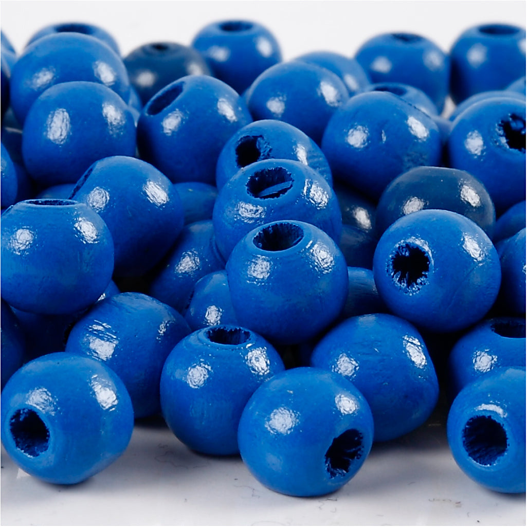 Perles en bois Creativ Company, d 10 mm, diamètre du trou 3 mm, env. 70 pièces, bleu, 20 g 1 boîte