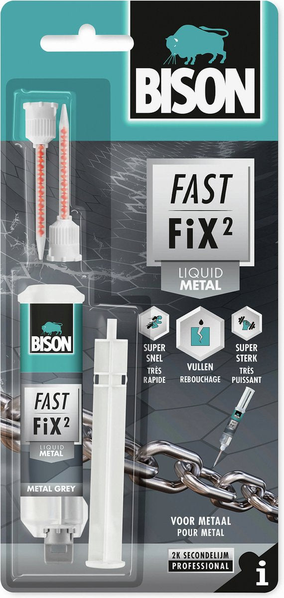 Bison fast fix² métal liquide 10 g, colle à 2 composants, métal, réparation, capacité de remplissage jusqu'à 5 mm