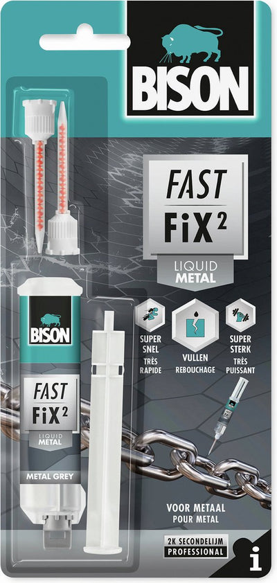 Bison fast fix² métal liquide 10 g, colle à 2 composants, métal, réparation, capacité de remplissage jusqu'à 5 mm