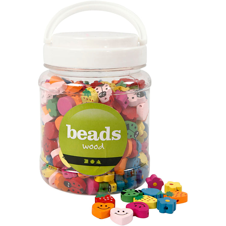 Figurines en perles en bois Creativ Company, taille 15-20 mm, diamètre du trou 1,5 mm, env. 325 pièces, 235 g, 700 ml 1 boîte