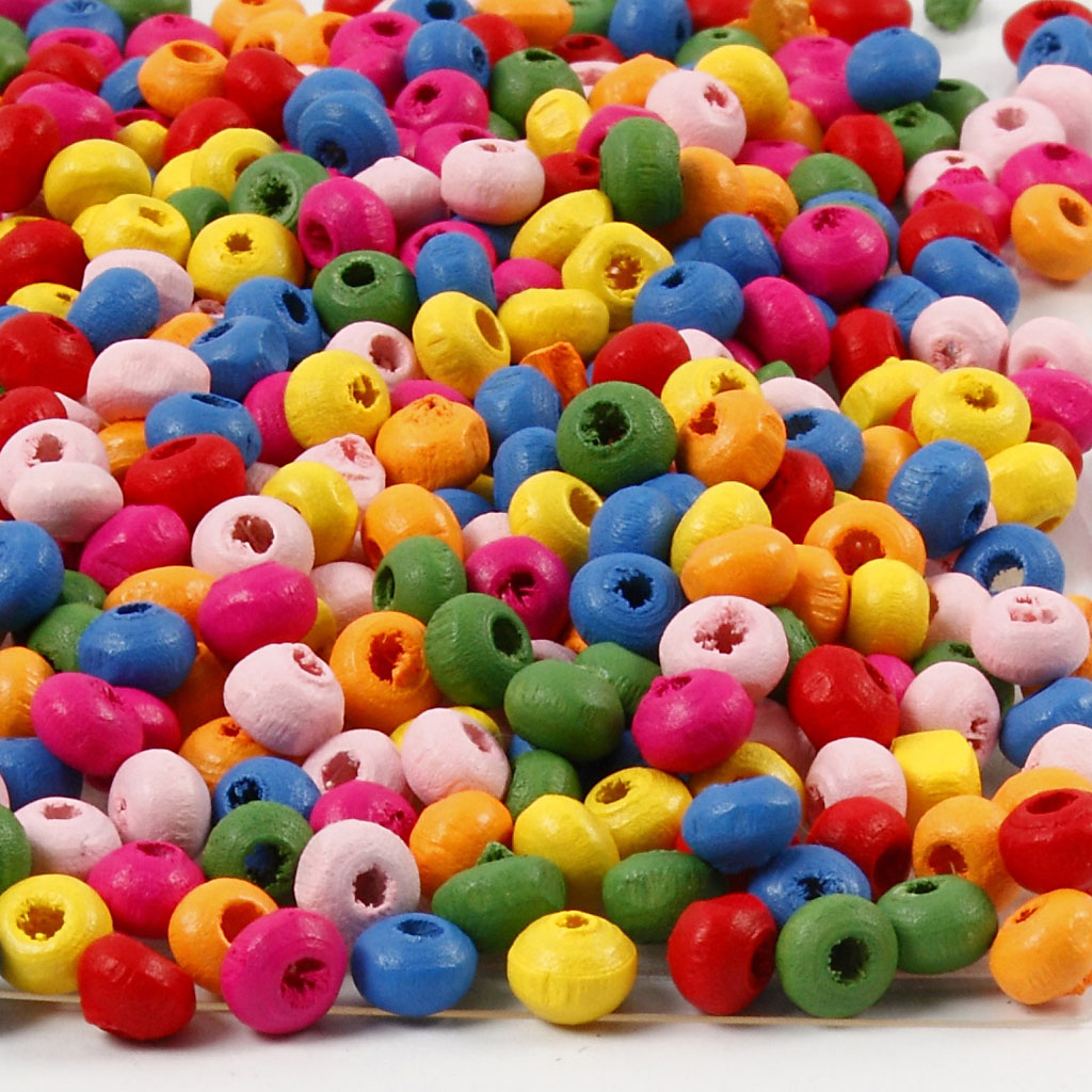 Perles en bois Creativ Company, d 4 mm, diamètre du trou 1-1,5 mm, env. 1500 pièces, 300 g 1 sachet