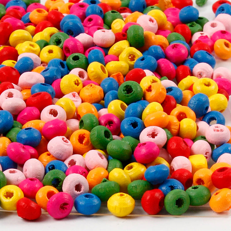 Perles en bois Creativ Company, d 4 mm, diamètre du trou 1-1,5 mm, env. 1500 pièces, 300 g 1 sachet