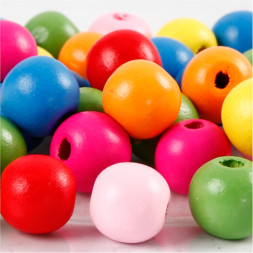 Mélange de perles en bois 12 mm, 40e.