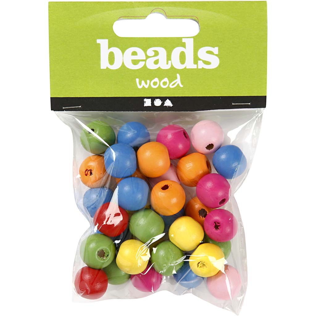 Mélange de perles en bois 12 mm, 40e.