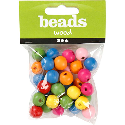 Mélange de perles en bois 12 mm, 40e.