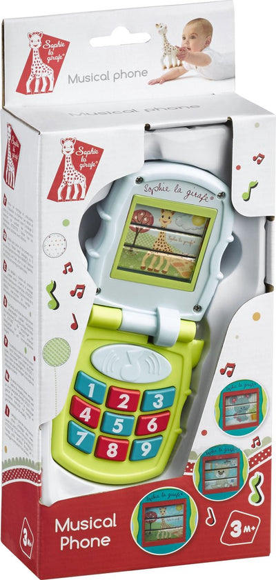 Téléphone musical Sophie la girafe - téléphone jouet - jouets pour bébé - à partir de 3 mois - 8x6,5x5 cm - dans une boîte cadeau blanc rouge