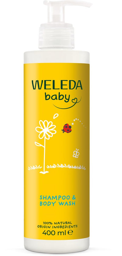 Weleda shampooing crème de douche pour bébé - calendula - nettoyage doux prévient la déshydratation - ingrédients 100% naturels - 400 ml