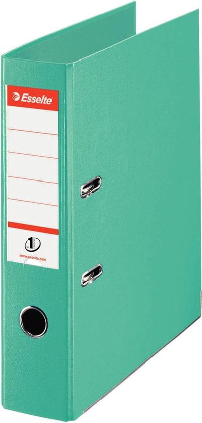 Classeur A4 en plastique Esselte n°1 avec porte-étiquette - 2 anneaux - largeur de dos de 75 mm - capacité de 500 feuilles - vert clair