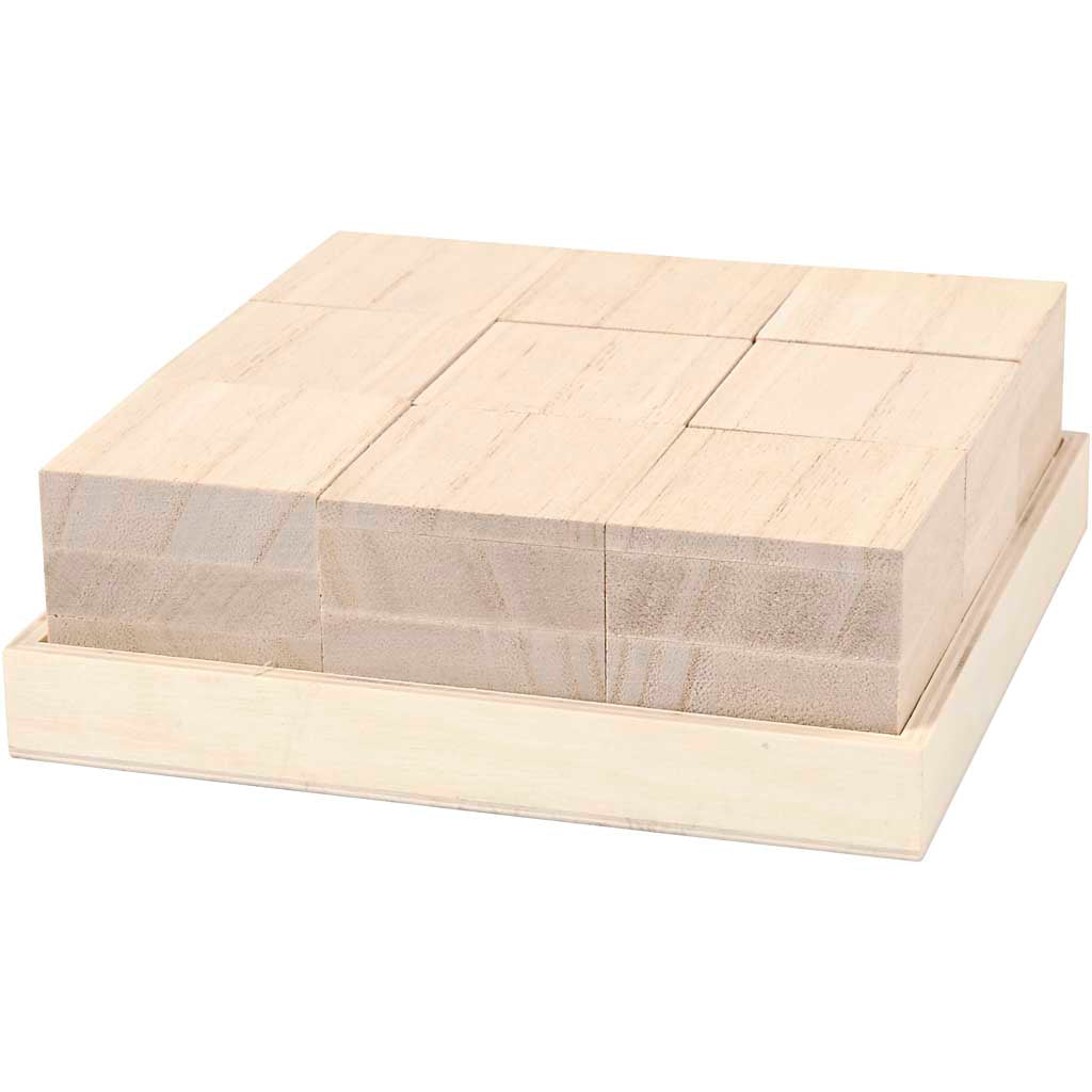 Blocs en bois Creativ company, taille 4x4x4 cm, 9 pièces, 1 boîte