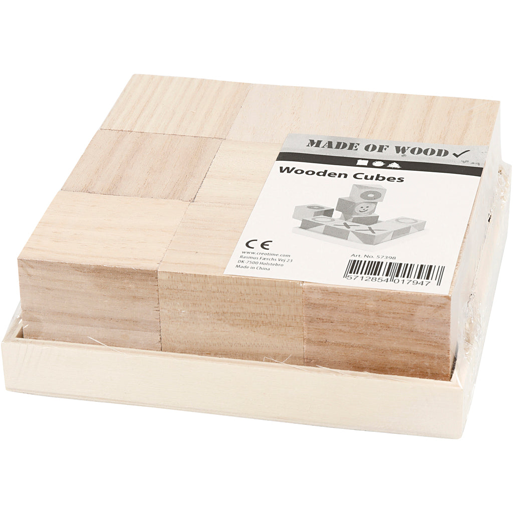 Blocs en bois Creativ company, taille 4x4x4 cm, 9 pièces, 1 boîte