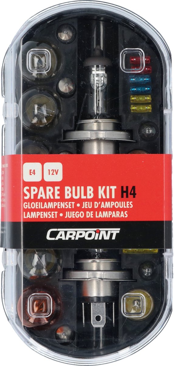 Jeu de lampes de voiture Carpoint h4 - 30 pièces - Homologation E - 18 lampes 12 fusibles enfichables - boîte de rangement compacte - facile à installer